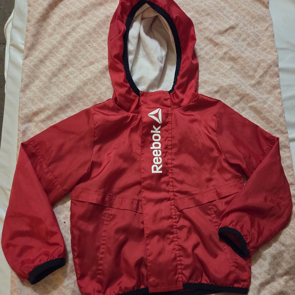 Reebok Red Raincoat with Hood and Water-Resistant Material